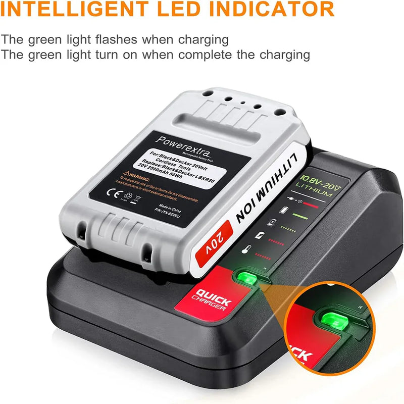 20V PCC692L PCC691L Charger for Porter Cable Charger PCC680L PCC681L PCC682L PCC685L PCC685LP PCC699L 20V MAX Lithium Battery LBXR20 LBXR2020 LB2X4020-OPE - Triple-Batteries