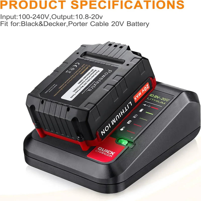 20V PCC692L PCC691L Charger for Porter Cable Charger PCC680L PCC681L PCC682L PCC685L PCC685LP PCC699L 20V MAX Lithium Battery LBXR20 LBXR2020 LB2X4020-OPE - Triple-Batteries