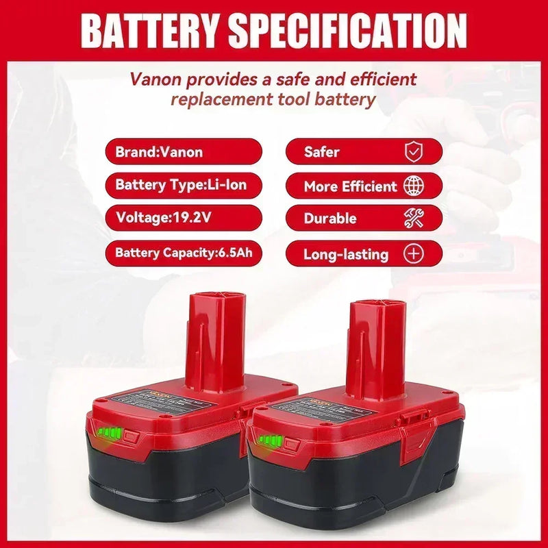 For Craftsman 19.2V XCP 5.5Ah Battery Replacement | Lithium-ion C3 Diehard Battery 11375 PP2025 PP203 6 Pack - Triple-Batteries