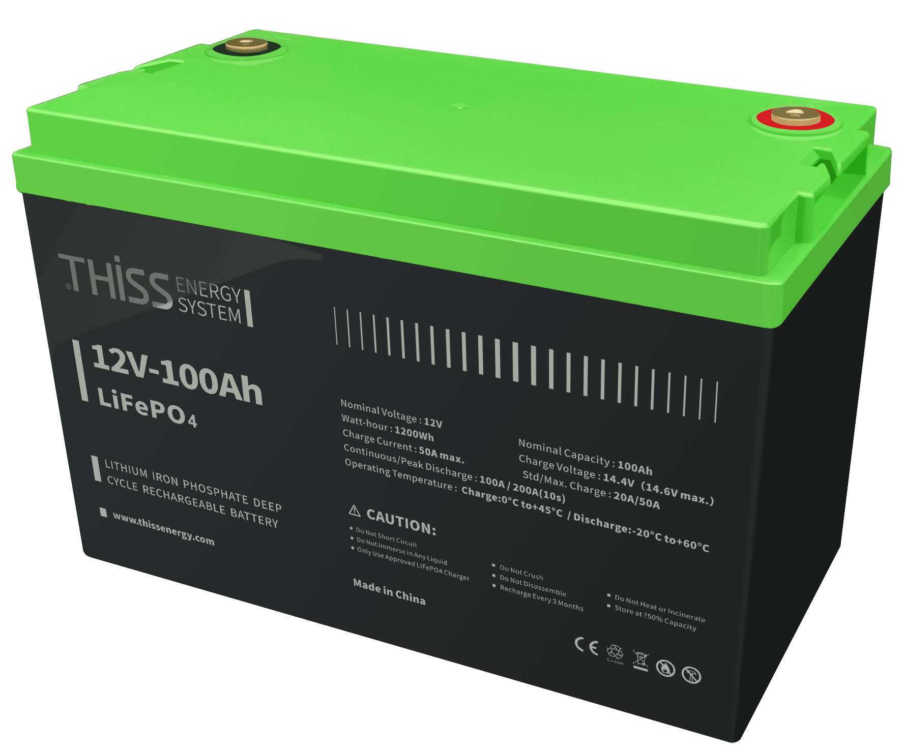 12V 100Ah LiFePO4 Battery, Built-in BMS, 4000+ Deep Cycle Rechargeable Battery, Maintenance Free Home Energy Storage And Off Grid Application Battery