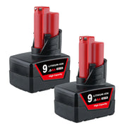 2 Pack 12V 9.0Ah For Milwaukee M12 Li-ion Replacement Battery - Triple-Batteries