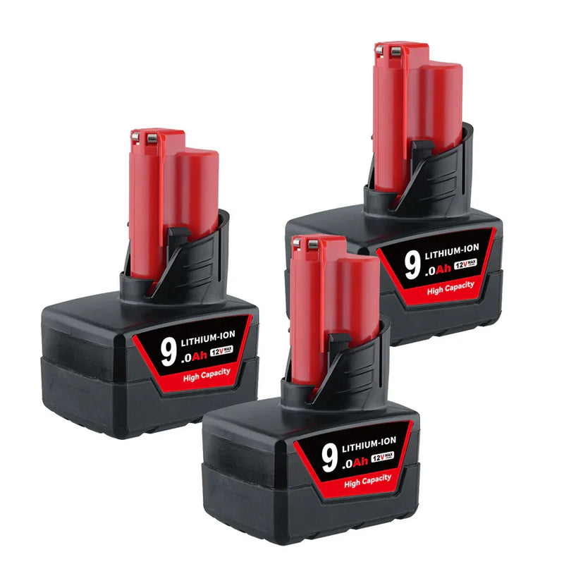 3 Pack 12V 9.0Ah For Milwaukee M12 Li-ion Replacement Battery - Triple-Batteries