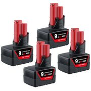 4 Pack 12V 9.0Ah For Milwaukee M12 Li-ion Replacement Battery - Triple-Batteries