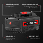 Ceenr 8.0Ah Battery For DeWalt 18V(20V Max) | Replacement Model DCB200, with Lishen 21700 Battery Cell (LR2170LA) - Triple-Batteries
