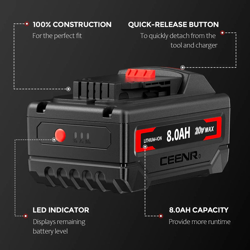 Ceenr 8.0Ah Battery For DeWalt 18V(20V Max) | Replacement Model DCB200, with Lishen 21700 Battery Cell (LR2170LA) - Triple-Batteries