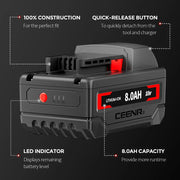 Ceenr 8.0Ah Battery For Milwaukee 18V 2 Pack | Replacement Model M18, with Lishen 21700 Battery Cell (LR2170LA) - Triple-Batteries