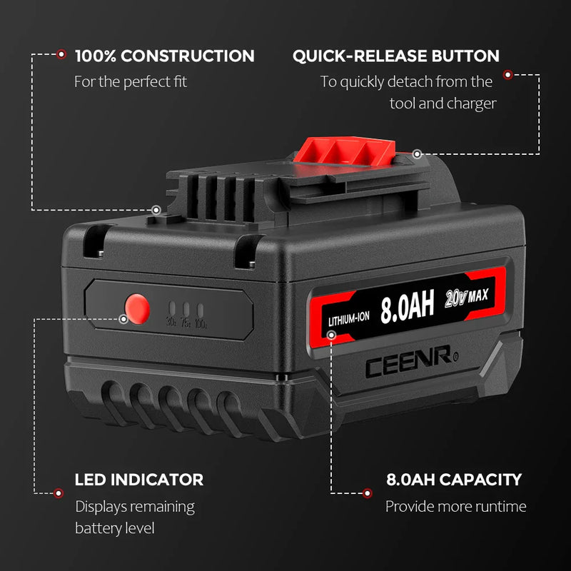 Ceenr 8.0Ah Battery For Porter Cable 20V Max 2 Pack | Replacement Model PCC685, with Lishen 21700 Battery Cell (LR2170LA) - Triple-Batteries