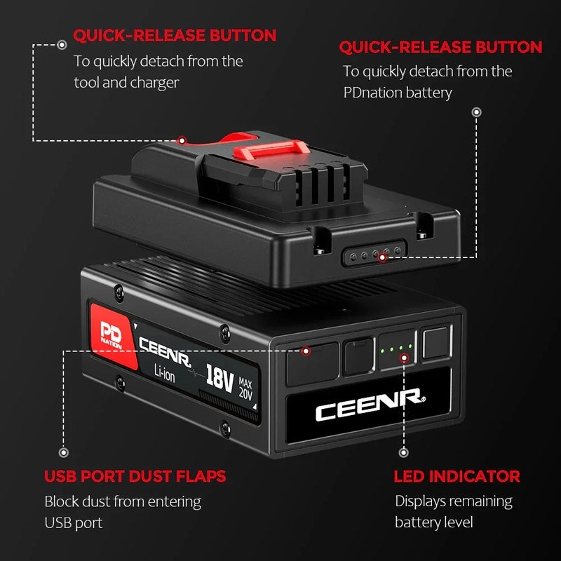 Ceenr® 4.0Ah PDnation Battery For Worx 20V WA3551 Power Tools - Triple-Batteries