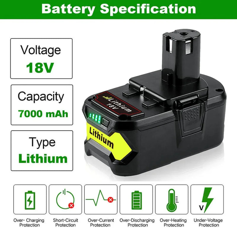 2 Packs 7.0Ah For Ryobi 18V P108 Battery replacement | High Capacity Li-ion Battery - Triple-Batteries