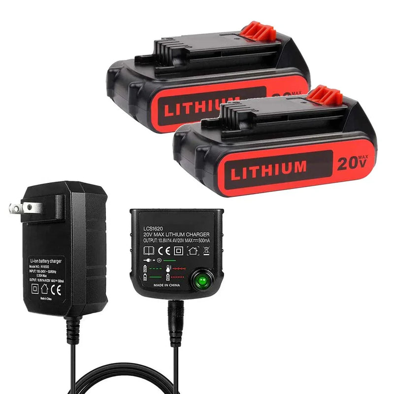 For Black and Decker 20V LBXR20 3.0AH LI-ION Replacement Battery 2 Pack with LCS1620 10.8V-20V LITHIUM Charger For LBXR20 - Triple-Batteries