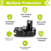 For Ryobi P102 Battery Replacement | 18V 3.6Ah Li-Ion Battery - Triple-Batteries
