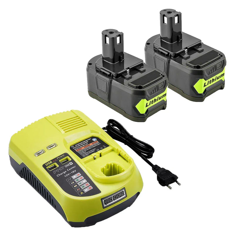 For Ryobi 18V 5.0Ah P108 Battery Replacement 2 Pack With Charger For Ryobi 12V-18V P117 P104 Ni-Cd & Ni-Mh - Triple-Batteries