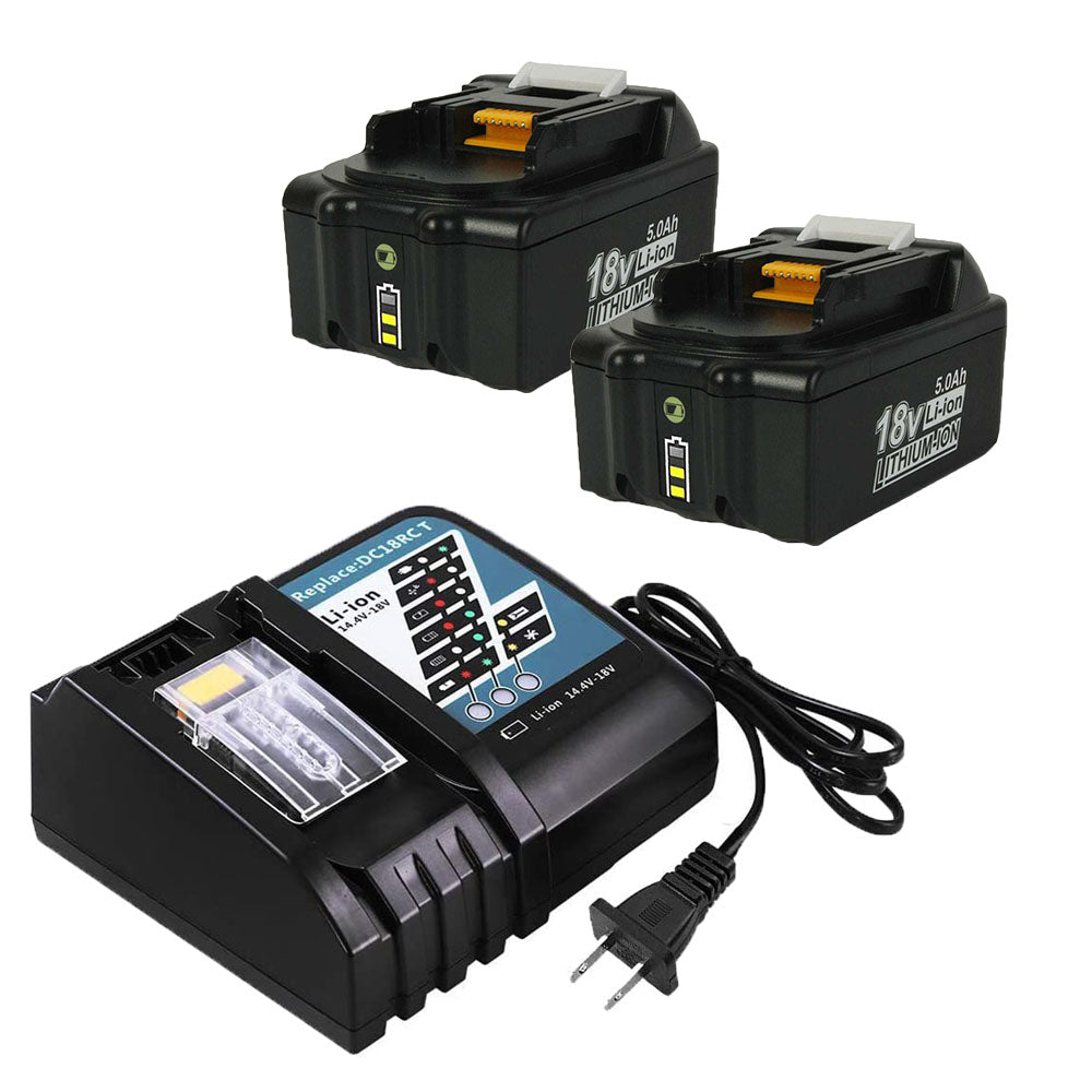 For Makita 18V BL1850B 5.0Ah Battery Replacement 2 Pack With Charger For DC18RC 3A 14.4V-18V