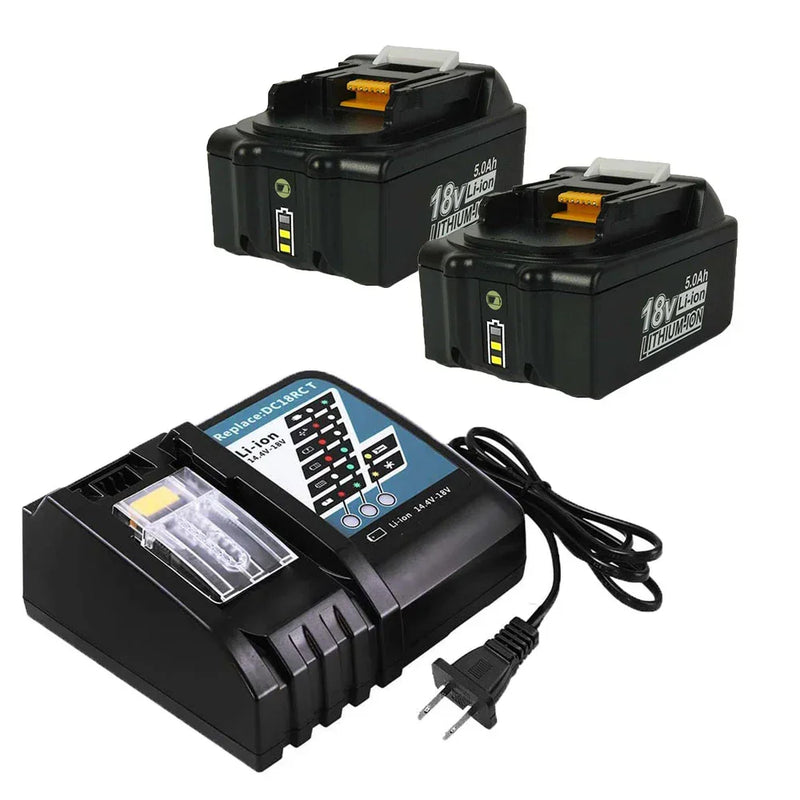 For Makita 18V BL1850B 5.0Ah Battery Replacement 2 Pack With Charger For DC18RC 3A 14.4V-18V | clearance - Triple-Batteries