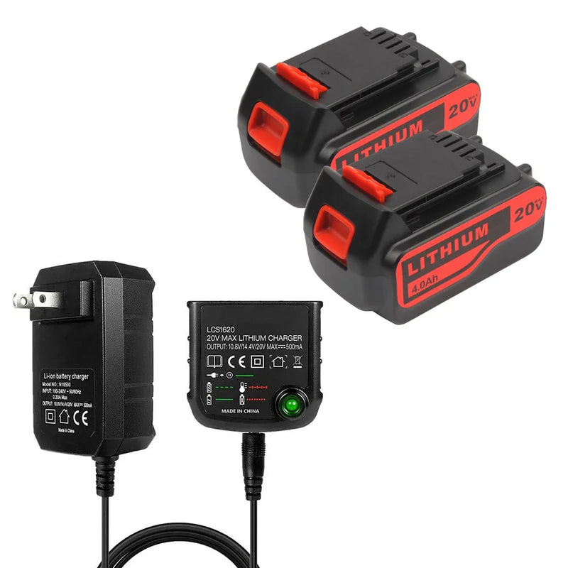 For Black and Decker 20V LBXR20 4.0AH LI-ION Replacement Battery 2 Pack with LCS1620 10.8V-20V LITHIUM Charger For LBXR20 - Triple-Batteries