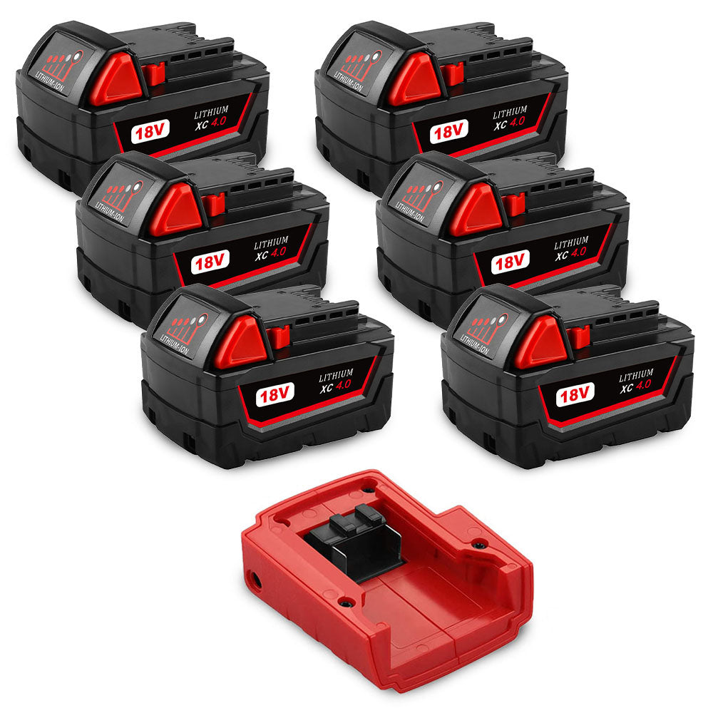For Milwaukee 18V 4.0Ah Battery Replacement | M18 Li-ion Battery 6 Pack With Free 18V USB Battery Adapter