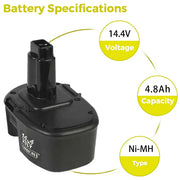 4.8Ah For Dewalt 14.4V Battery Replacement | DC9091 DW918 DC551KA 4 Pack - Triple-Batteries