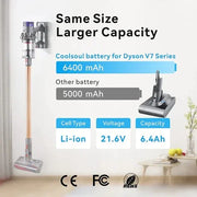 For Dyson V7 Battery Replacement | 21.6V 6400mAh Battery For Dyson V7 Animal Cordless Vacuum Cleaner - Triple-Batteries