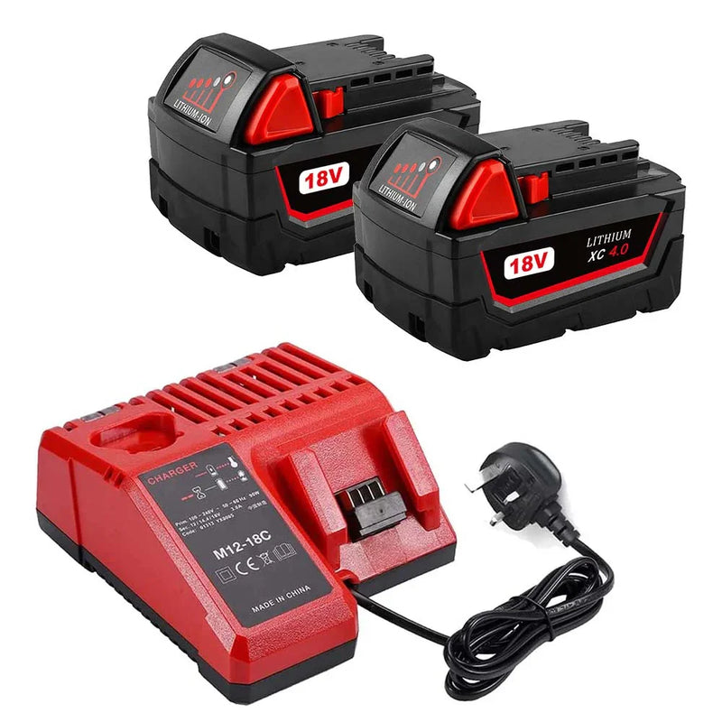 For Milwaukee 18V 4.0Ah XC LITHIUM Replacement Battery 2 Pack With Rapid Charger For Milwaukee M18 & M12 Battery - Triple-Batteries
