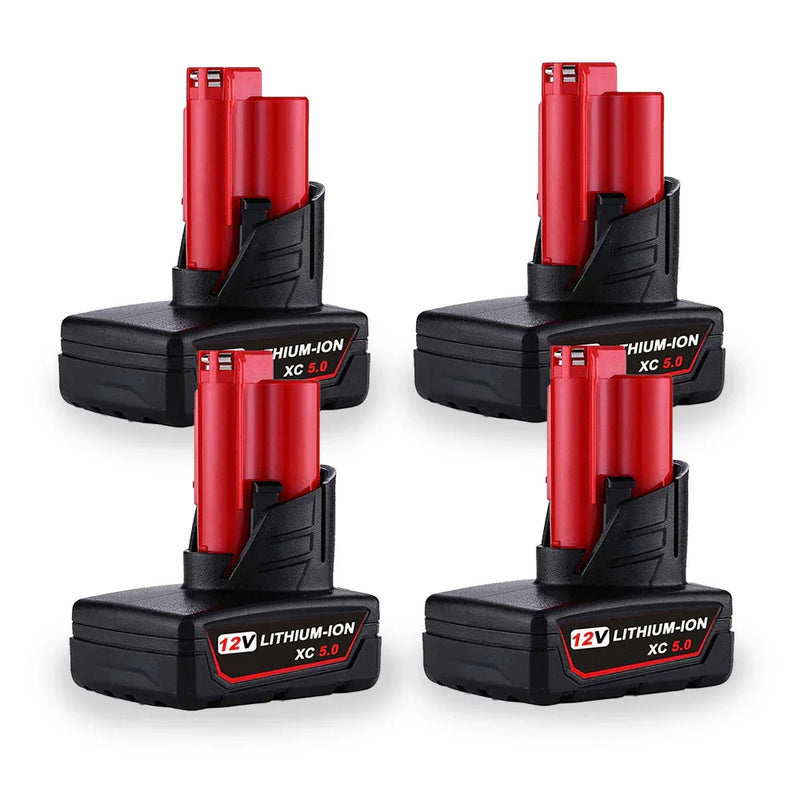 For Milwaukee M12 Battery Replacement | 12V 5.0Ah Li-ion Battery 4 Pack - Triple-Batteries