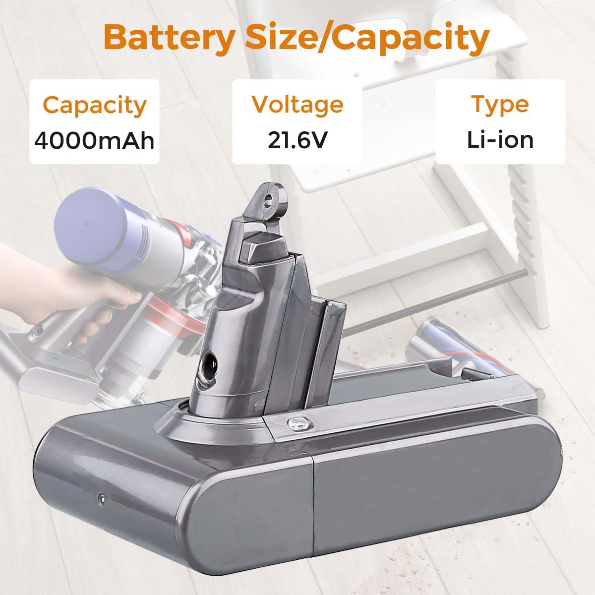 For Dyson 21.6V Battery Replacement 4Ah | Battery For Dyson V6 SV04 SV09 DC59 DC62 DC61 DC58