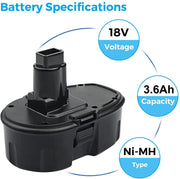 For Dewalt 18V Battery Replacement 3.6Ah | DC9096 NI-MH Battery 2 Pack With DC9310 Battery Charger For Dewalt 7.2V-18V XRP NI-CD & NI-MH Battery - Triple-Batteries
