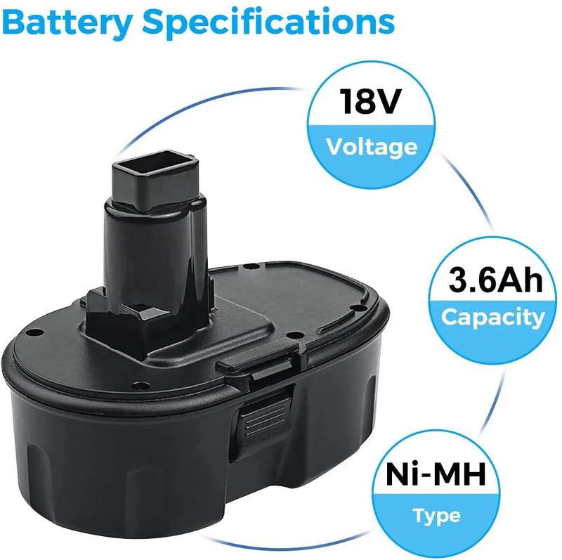 For Dewalt 18V Battery Replacement 3.6Ah | DC9096 NI-MH Battery 2 Pack With DC9310 Battery Charger For Dewalt 7.2V-18V XRP NI-CD & NI-MH Battery - Triple-Batteries