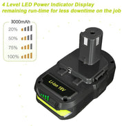 3.6Ah For Ryobi P102 Battery Replacement | 18V Li-Ion Battery 3 Packs - Triple-Batteries