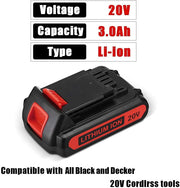 For Black and Decker 20V LBXR20 3.0AH LI-ION Replacement Battery 2 Pack with LCS1620 10.8V-20V LITHIUM Charger For LBXR20 - Triple-Batteries