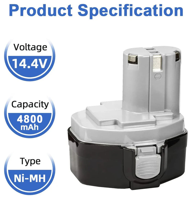 For Makita 14.4V Battery Replacement | 1420 4.8Ah Ni-Mh Battery Grey - Triple-Batteries