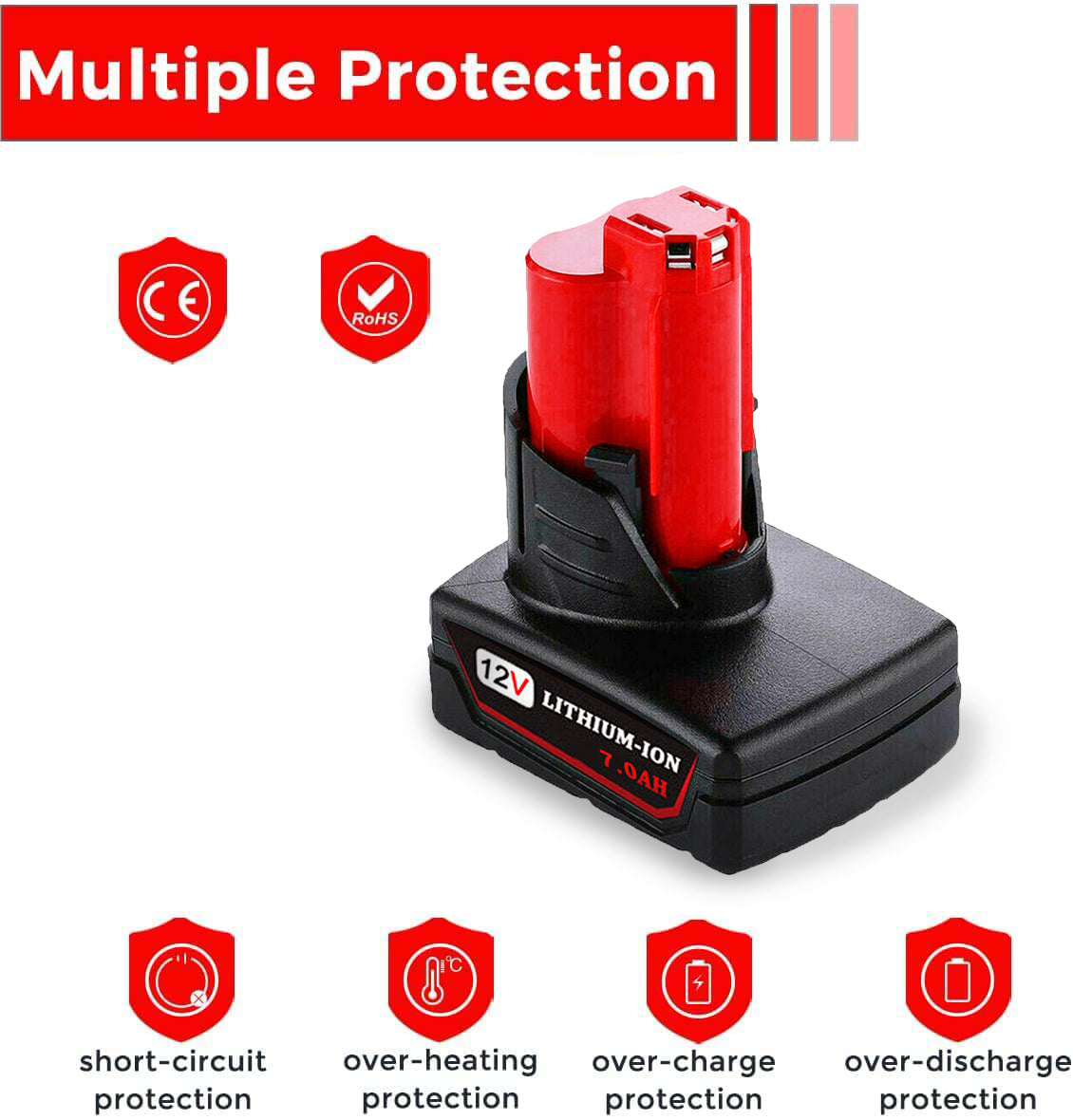 For Milwaukee M12 Battery Replacement | Milwaukee 12V 7.0Ah Li-ion Battery 4 Pack