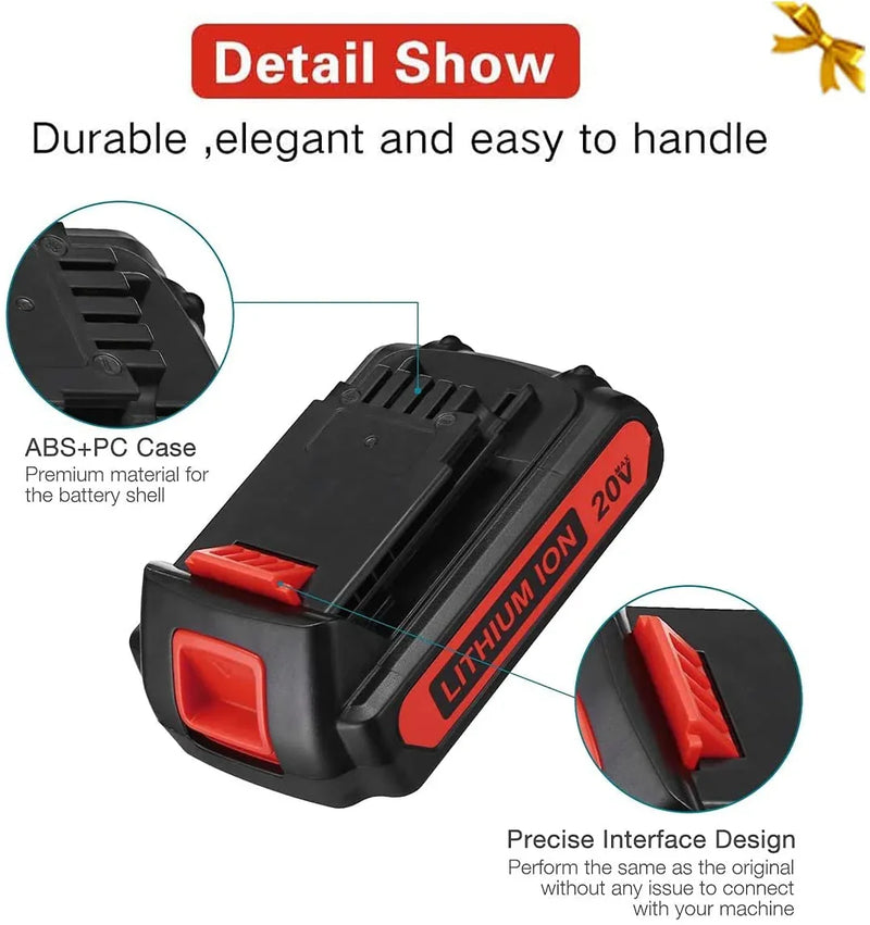 For Black and Decker 20V LBXR20 3.0AH LI-ION Replacement Battery 2 Pack with LCS1620 10.8V-20V LITHIUM Charger For LBXR20 - Triple-Batteries