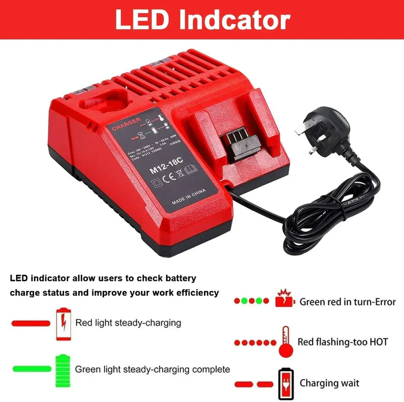 For Milwaukee 18V 4.0Ah XC LITHIUM Replacement Battery 4 Pack With Rapid Charger For Milwaukee M18 & M12 Battery - Triple-Batteries