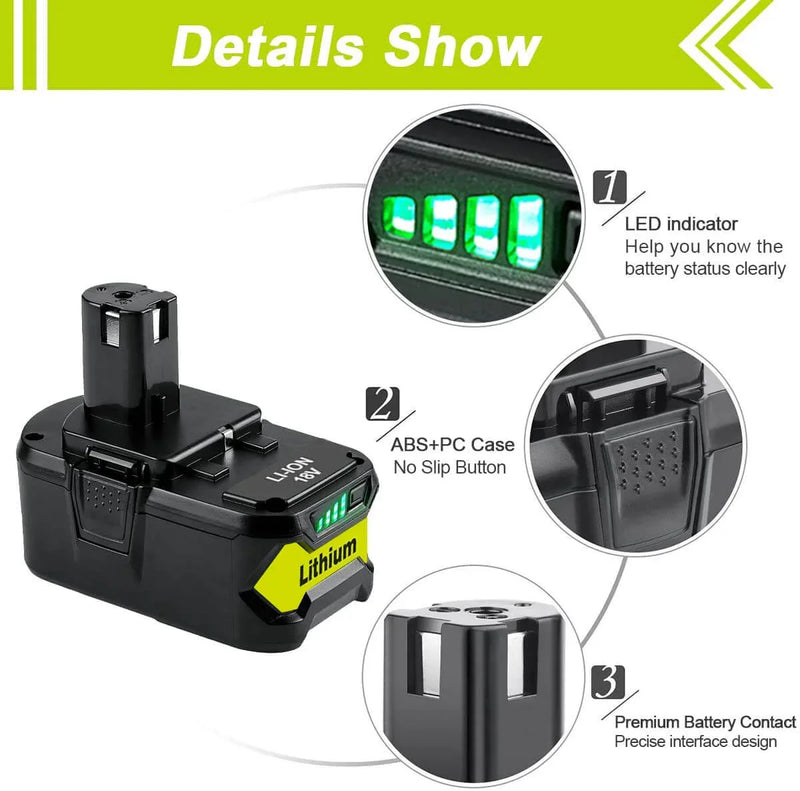 For Ryobi 18V Lithium Battery Replacement | P108 P120 4.0Ah Battery 2 Pack - Triple-Batteries