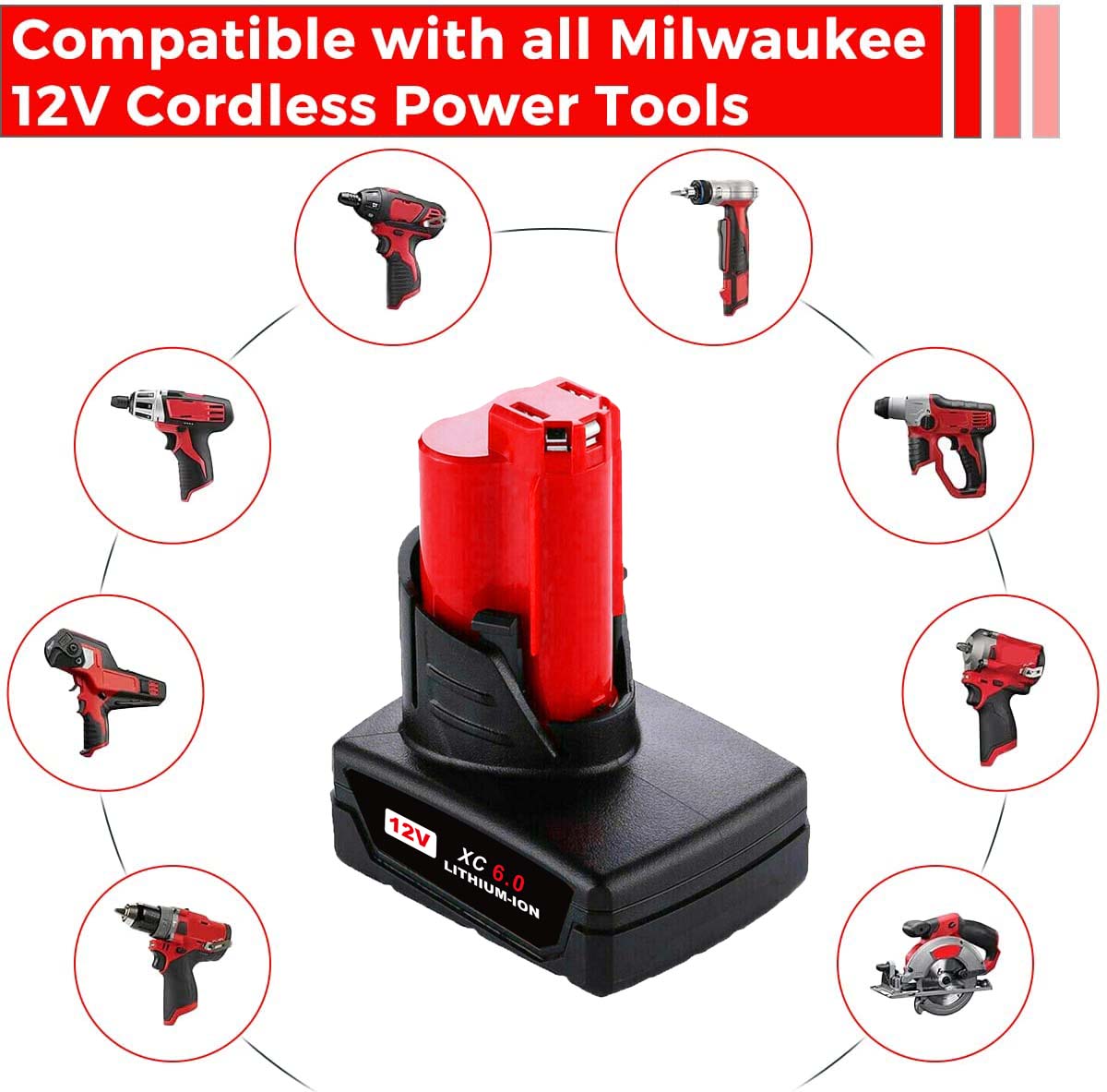 For Milwaukee M12 XC Battery Replacement 6.0AH 2 Pack With Rapid Charger For Milwaukee M12 M18 Battery