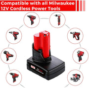 For Milwaukee M12 XC Battery Replacement 6.0AH 2 Pack With Rapid Charger For Milwaukee M12 M18 Battery - Triple-Batteries