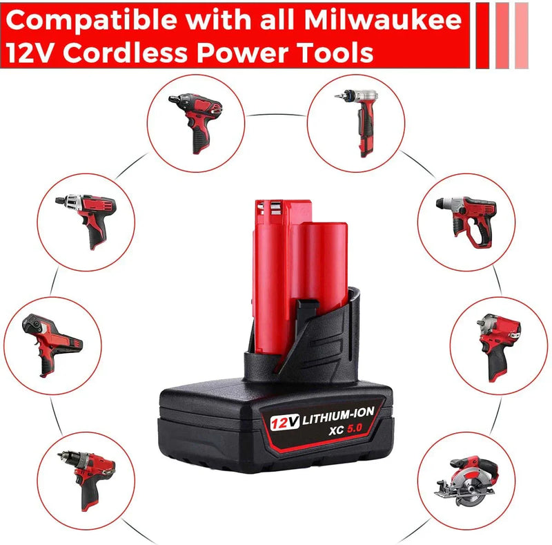 For Milwaukee M12 XC Battery Replacement 5.0AH 2 Pack With Rapid Charger For Milwaukee M12 M18 Battery - Triple-Batteries