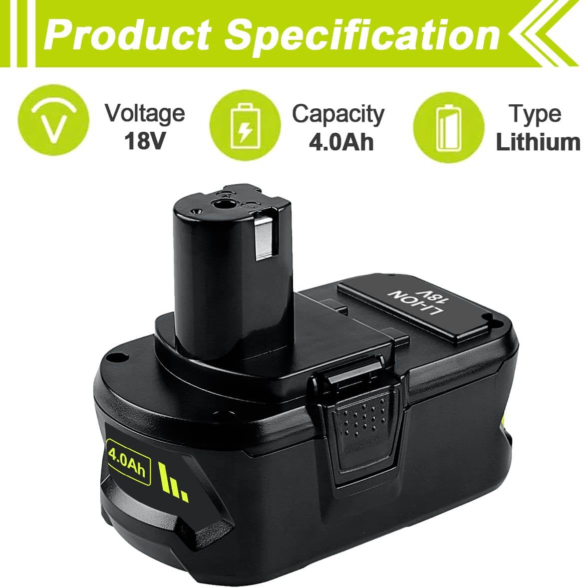 For Ryobi 18V Lithium Battery Replacement | P108 P120 4.0Ah Battery 2 Pack