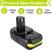 4 Packs For Ryobi 18V P102 P104 Battery Replacement | 3.0Ah Li-Ion Battery - Triple-Batteries
