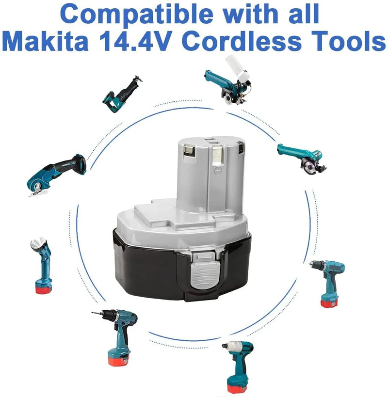 2 Pack For Makita 14.4V 1420 Battery Replacement | 4.8Ah Ni-Mh Battery Grey - Triple-Batteries