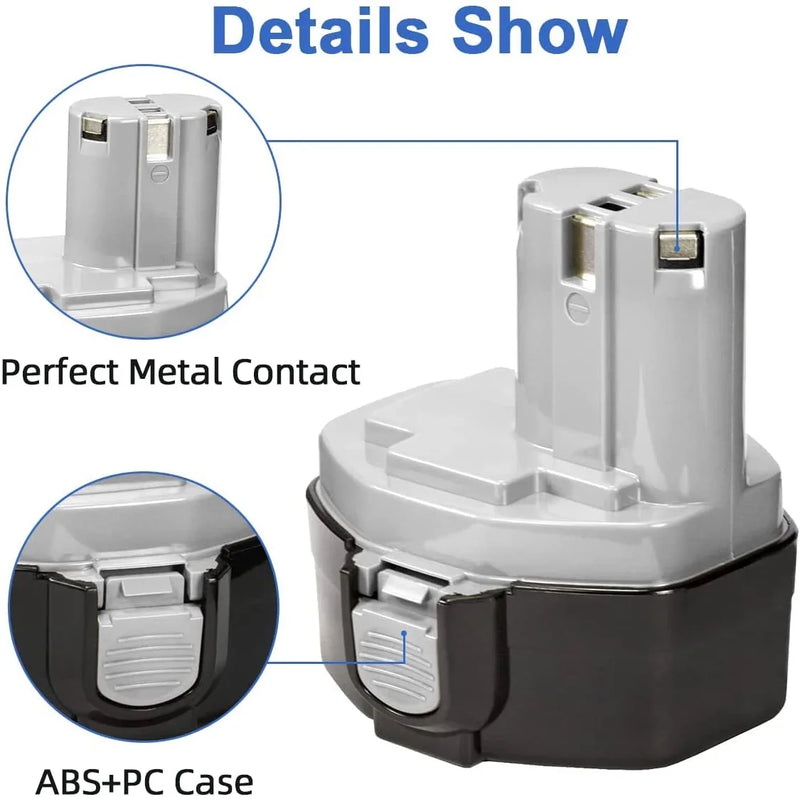 For Makita 14.4V Battery Replacement | 1420 4.8Ah Ni-Mh Battery Grey - Triple-Batteries