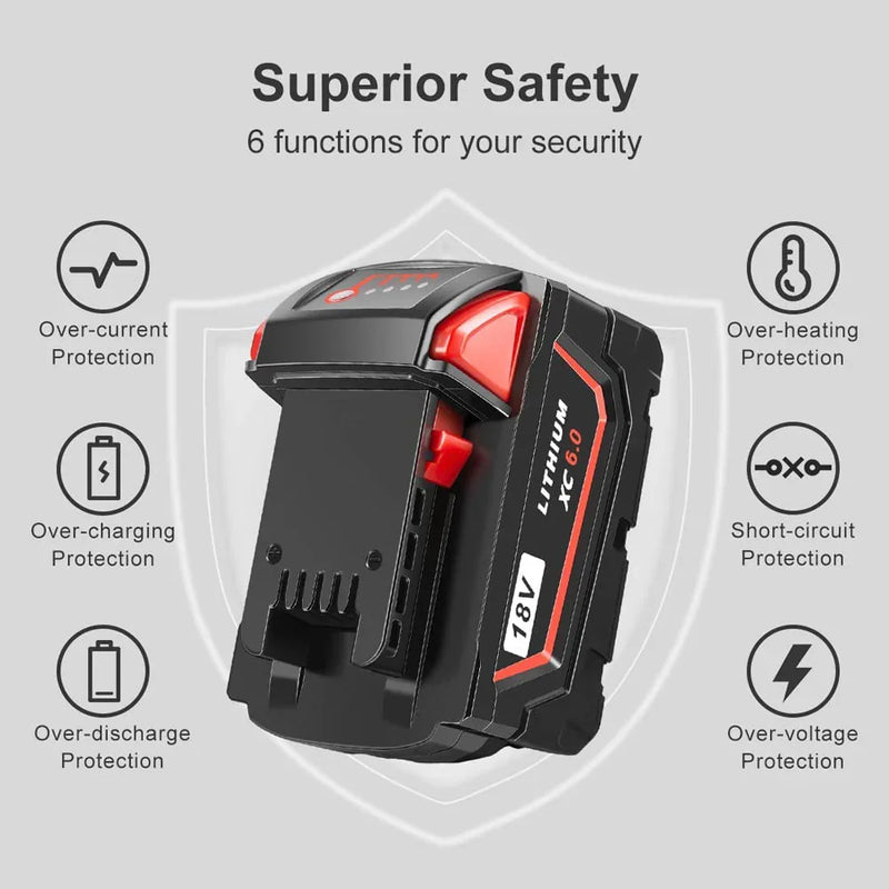 For Milwaukee 18V 6.0Ah Battery Replacement | M18 Li-ion Battery 4 Pack - Triple-Batteries
