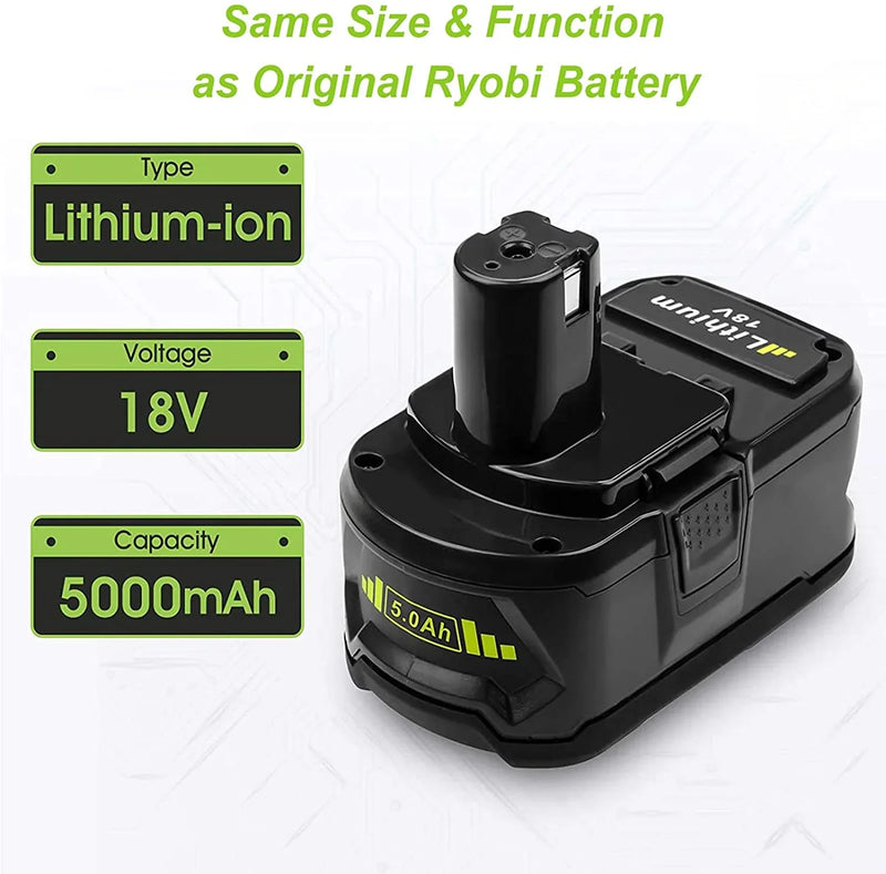 For Ryobi 18V Battery Replacement | P108 One Plus 5.0Ah Lithium Battery 3 Pack - Triple-Batteries