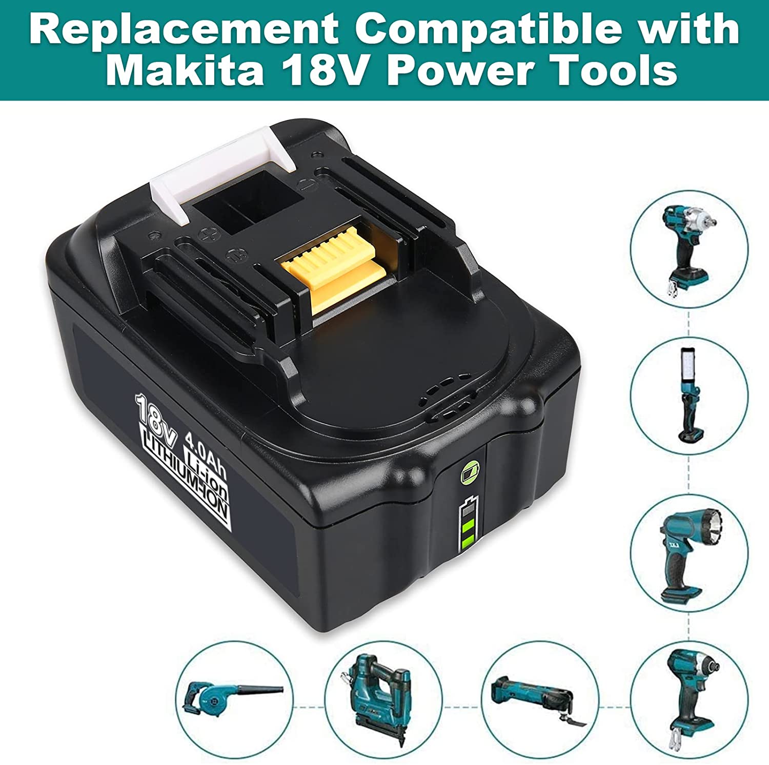 4 Pack For Makita 18V Battery Replacement | BL1840B 4.0Ah Lithium BL1830 BL1840 BL1845 Battery