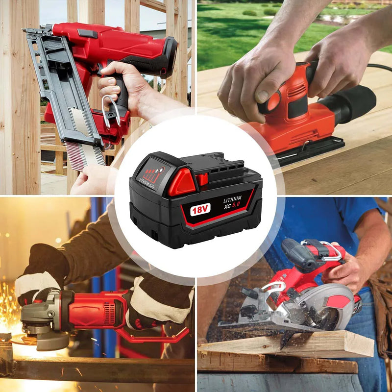 For Milwaukee 18V 5.0Ah XC LITHIUM Replacement Battery 2 Pack With Rapid Charger For Milwaukee M18 & M12 Battery - Triple-Batteries
