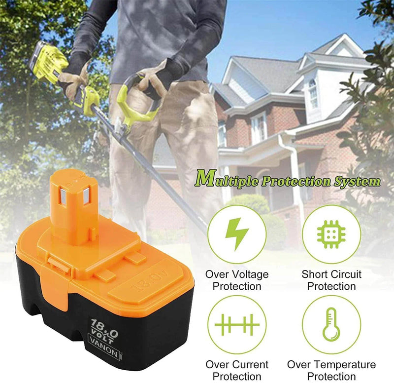 2 Packs For Ryobi 18V P100 Battery Replacement | 4.8Ah Ni-MH Battery - Triple-Batteries