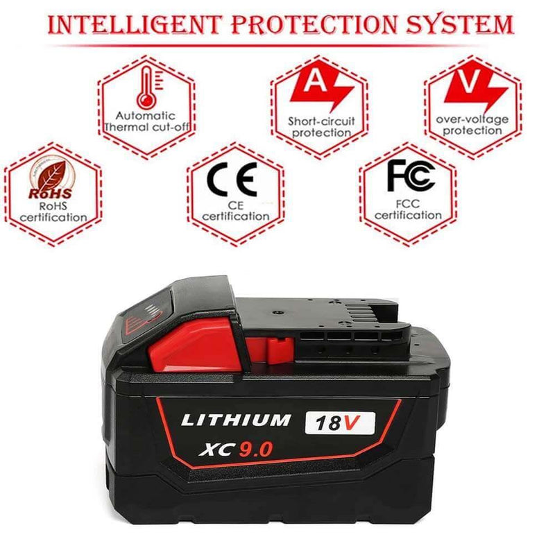 9.0Ah For Milwaukee M18 Battery Replacement | 18V High Capacity Li-Ion Battery 4 Pack - Triple-Batteries