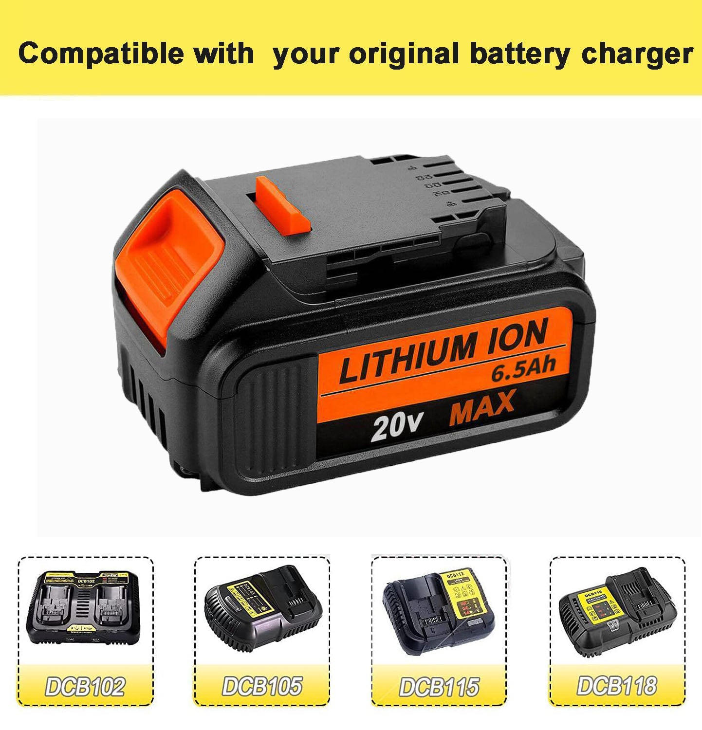 For DeWalt 20V Battery 6.5Ah Replacement | DCB205 Li-ion Battery 3 Pack
