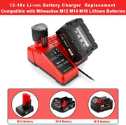 For Milwaukee 18V 6.0Ah XC LITHIUM Replacement Battery 2 Pack With Rapid Charger For Milwaukee M18 & M12 Battery - Triple-Batteries