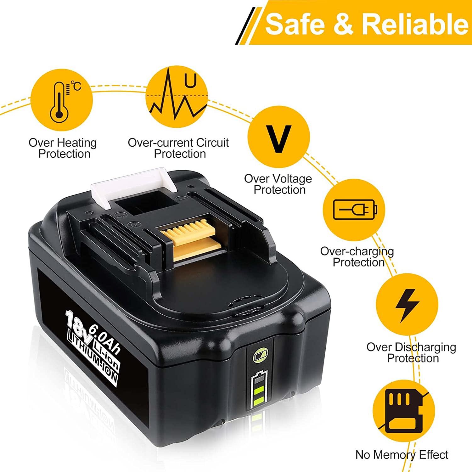 For Makita 18V Battery Replacement With LED Indicator | BL1860B BL1840 BL1850 BL1830 18V 6.0Ah Li-ion Battery 4 Pack